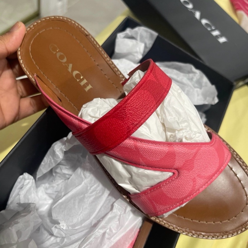 COACH Women’s Pink Two-Tone Slide Sandals